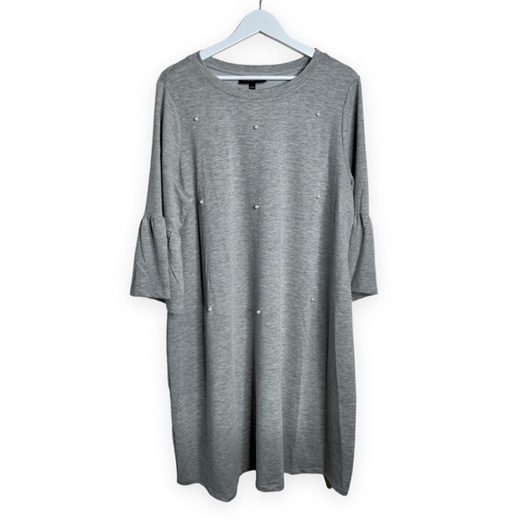 NWT Lane Bryant French Terry Pearl Sweater Dress Bell Sleeves in Grey Size 14/16 - Picture 3 of 10